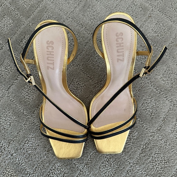 Metallic gold and black Luna Sandal by Schutz - Picture 3 of 5